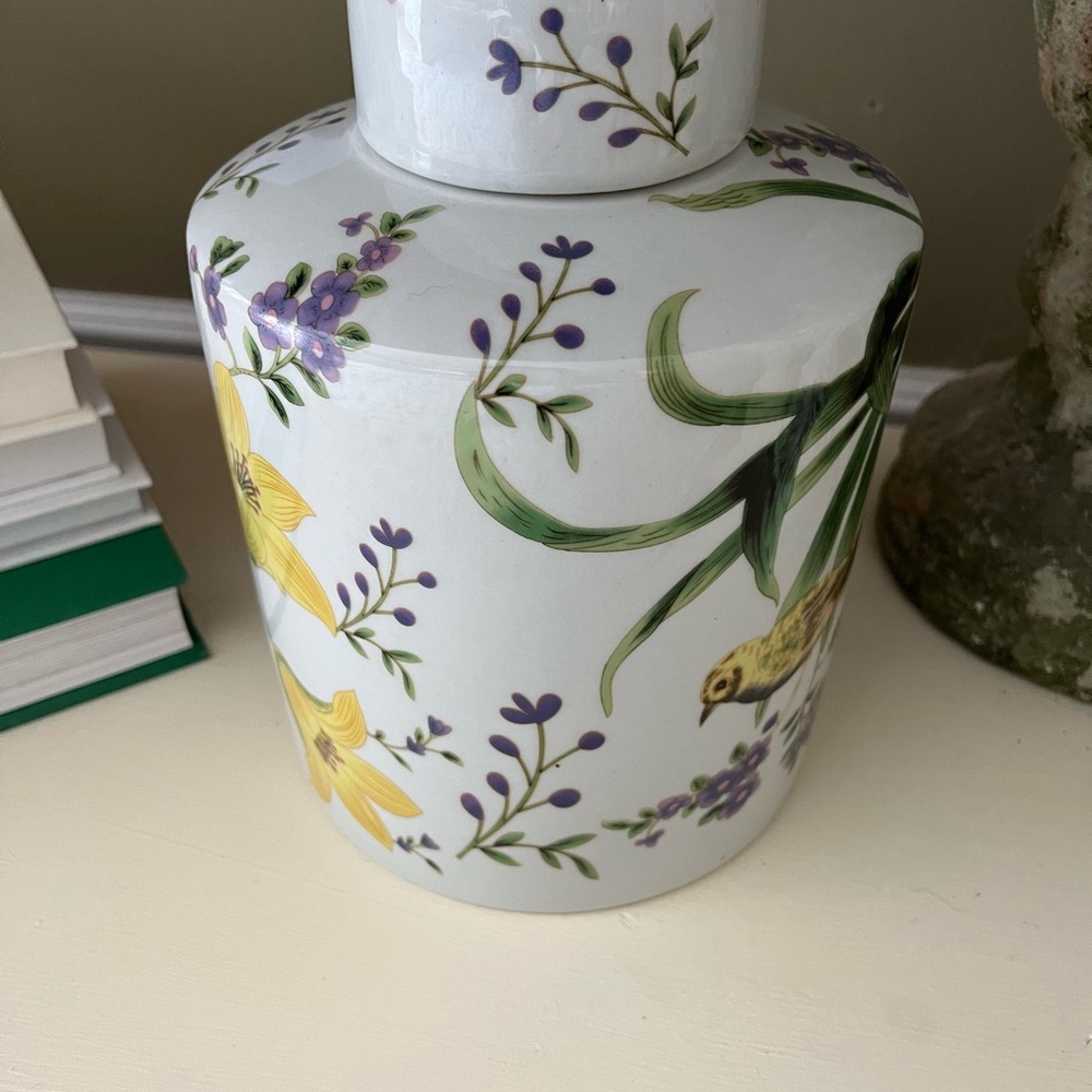 Floral Ceramic Vase - White with Yellow and Purple Accents